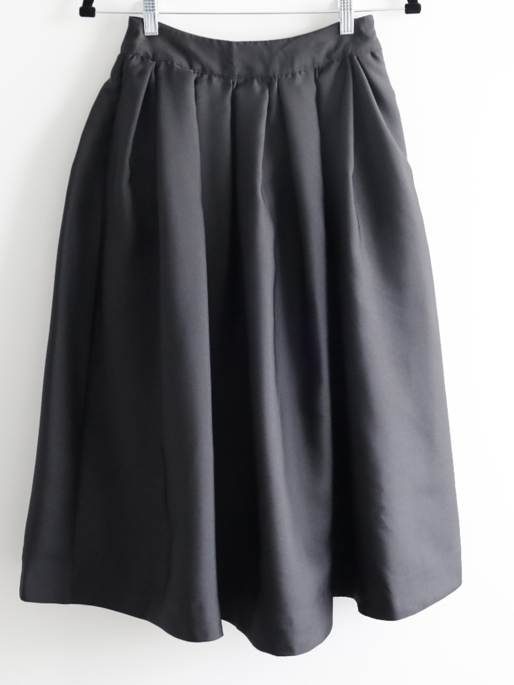 White House Black Market Pleated Midi Skirt Black Satin Look A-Line